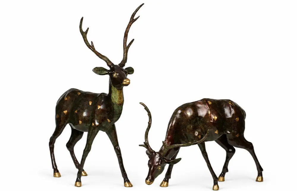 Large Decorative Pair of Deer | Brass Statue