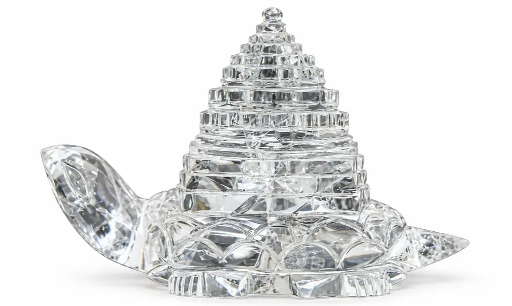 Hand Carved Shri Yantra On Tortoise In Crystal