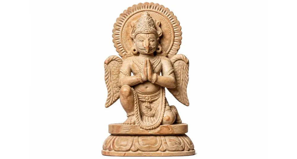 Lord Garuda Pink Stone Statue in Anjali Mudra