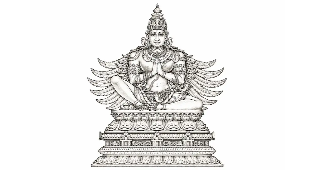 Lord Garuda with Folded Hands | Pen and Pencil on Toned Paper