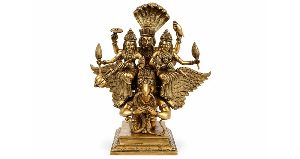 Sridevi Bhudevi Vishnu Seated On Garuda | Brass
