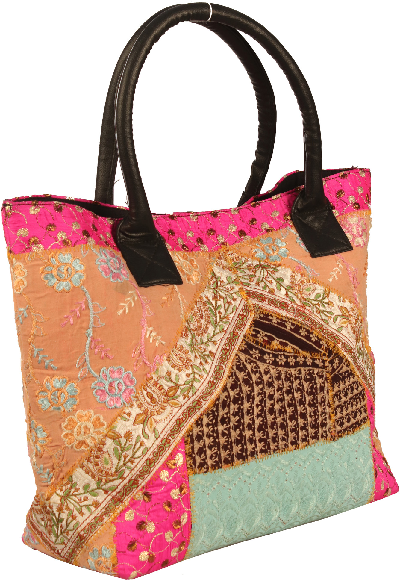 Multicolor Floral-Embroidered Large Shopper Bag from Kutch with Patchwork