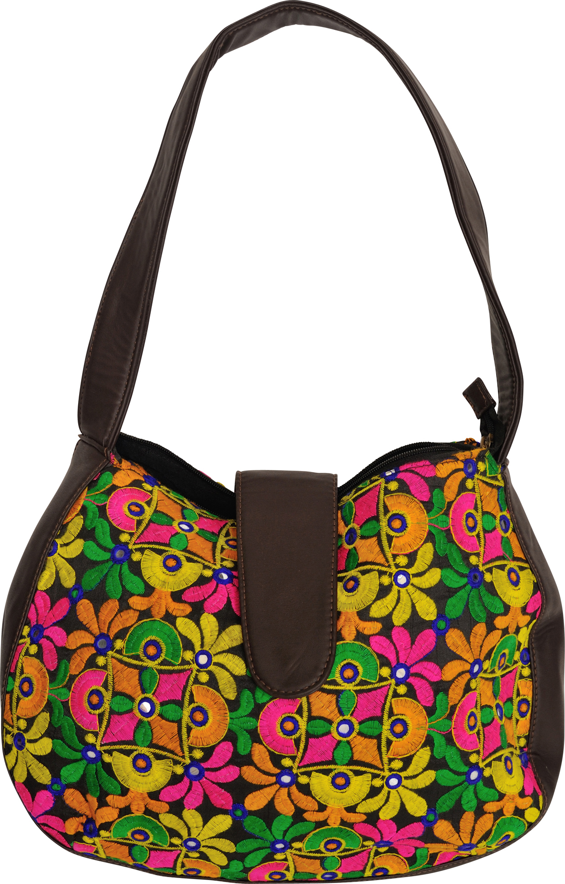 Multicolor Embroidered Shoulder Bag from Jaipur with Mirrors