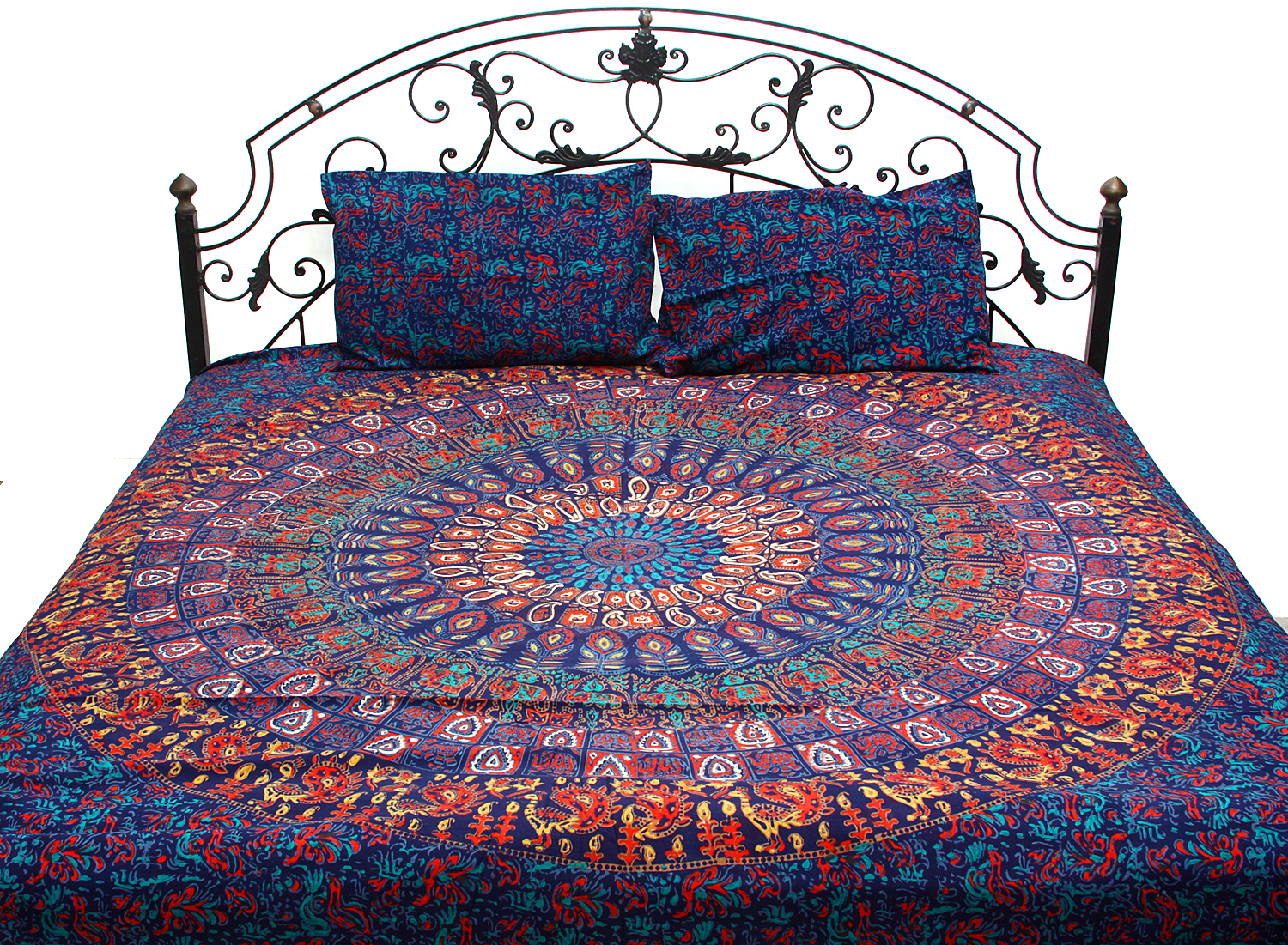 Navy Blue Bedspread From Pilkhuwa with Printed Giant Mandala