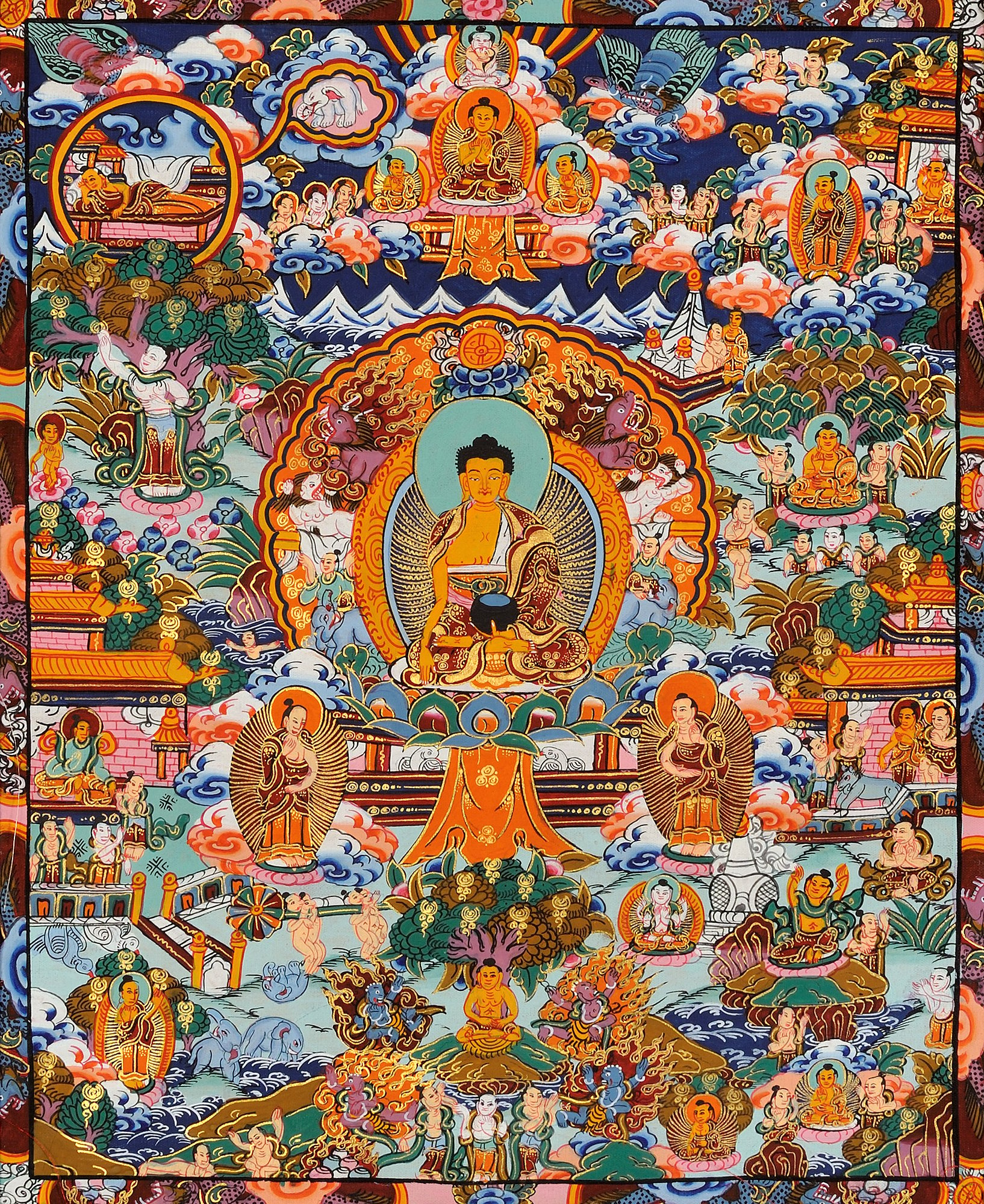 The Buddha Shakyamuni And Scenes From His Life (Tibetan Buddhist)