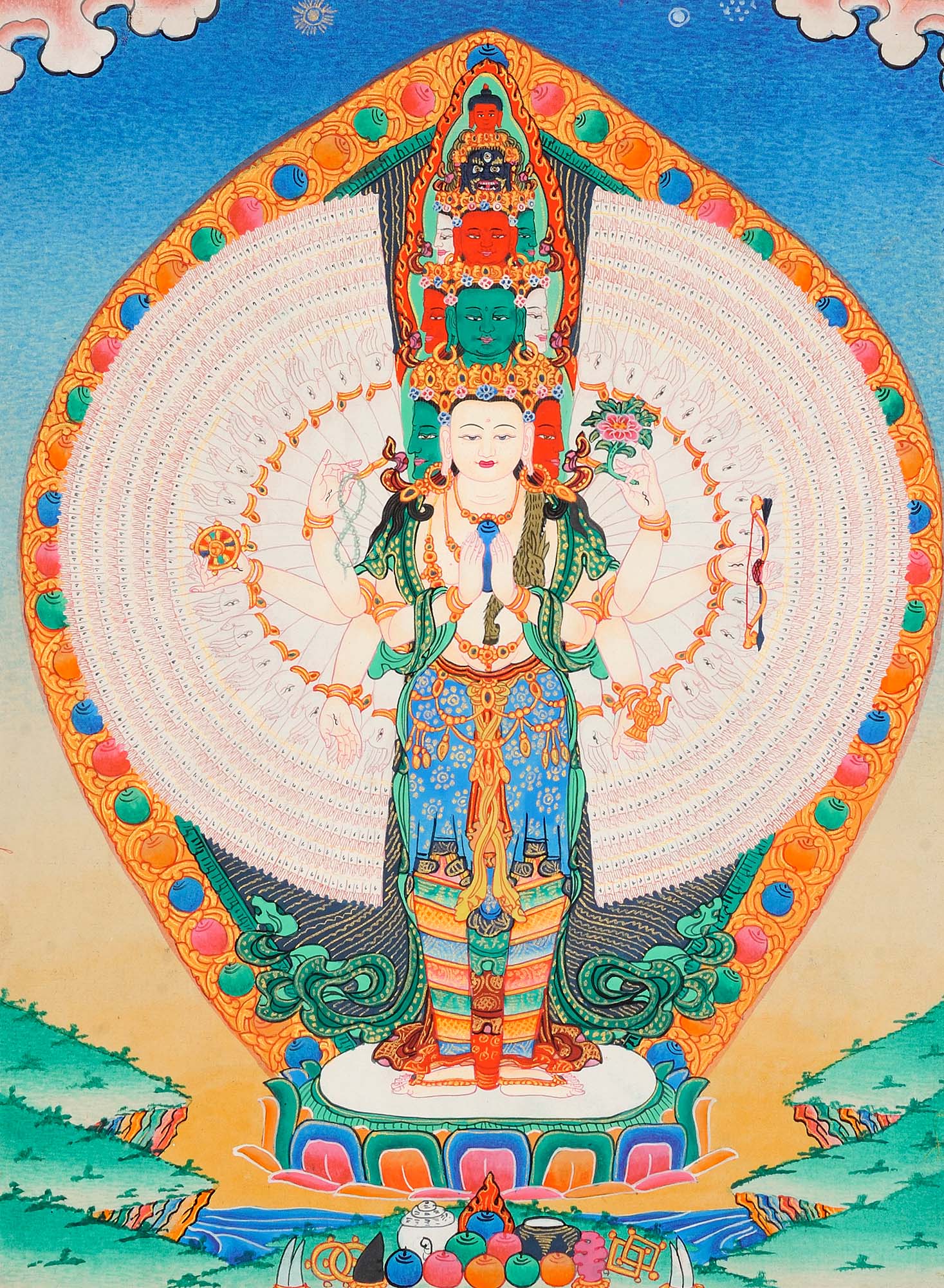 Tibetan Buddhist Eleven Headed Thousand Armed Avalokiteshvara