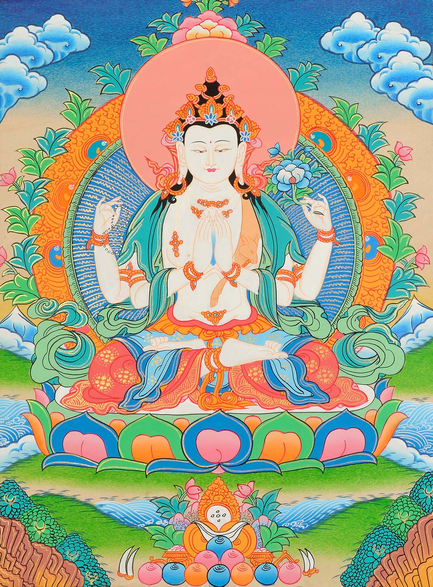 Tibetan Buddhist Deity Chenrezig (Shadakshari Avalokiteshvara)