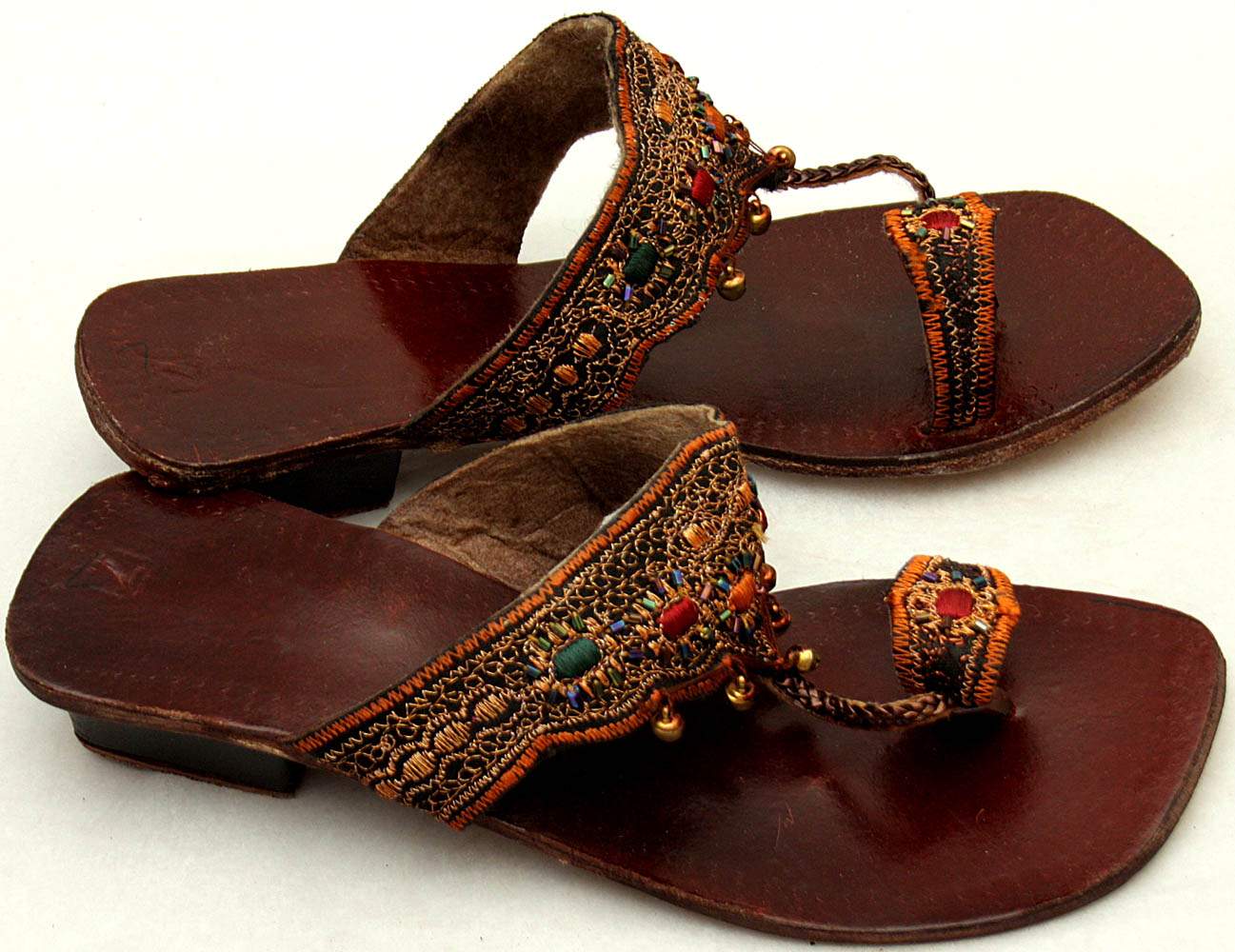  Brown Sandals  with Thread Embroidery