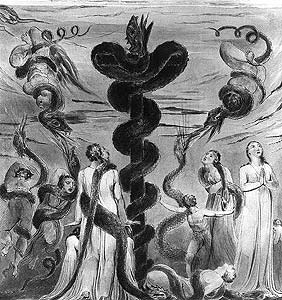 William Blake. Moses Erecting the Bronze Serpent. c.1805. Pen and watercolor over pencil, 13 3/8 X 12 3/4