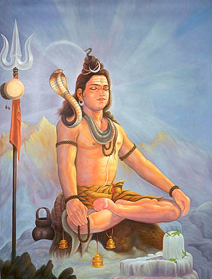 Kailashpati on Kailash (Meditating Shiva) with Shivalinga of Ice