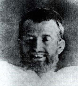 Closeup of Ramakrishna's face in Samadhi cropped from a photograph taken on 21 September 1879