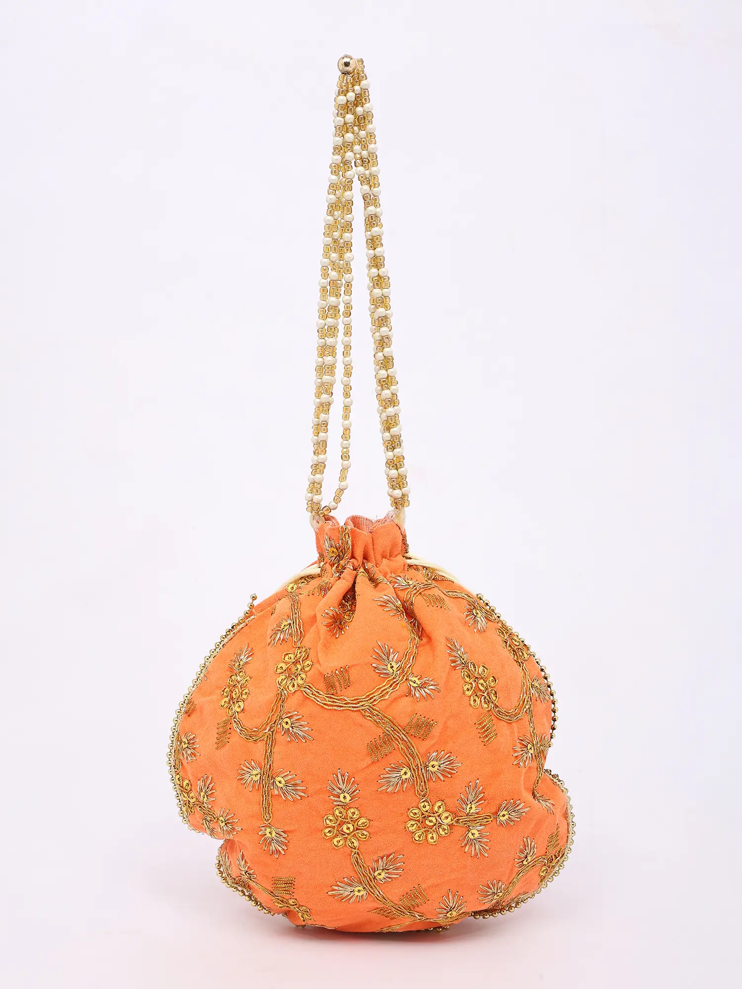 Potli Bag with Beaded Handle and Golden Thread work & Sequins, alternate view