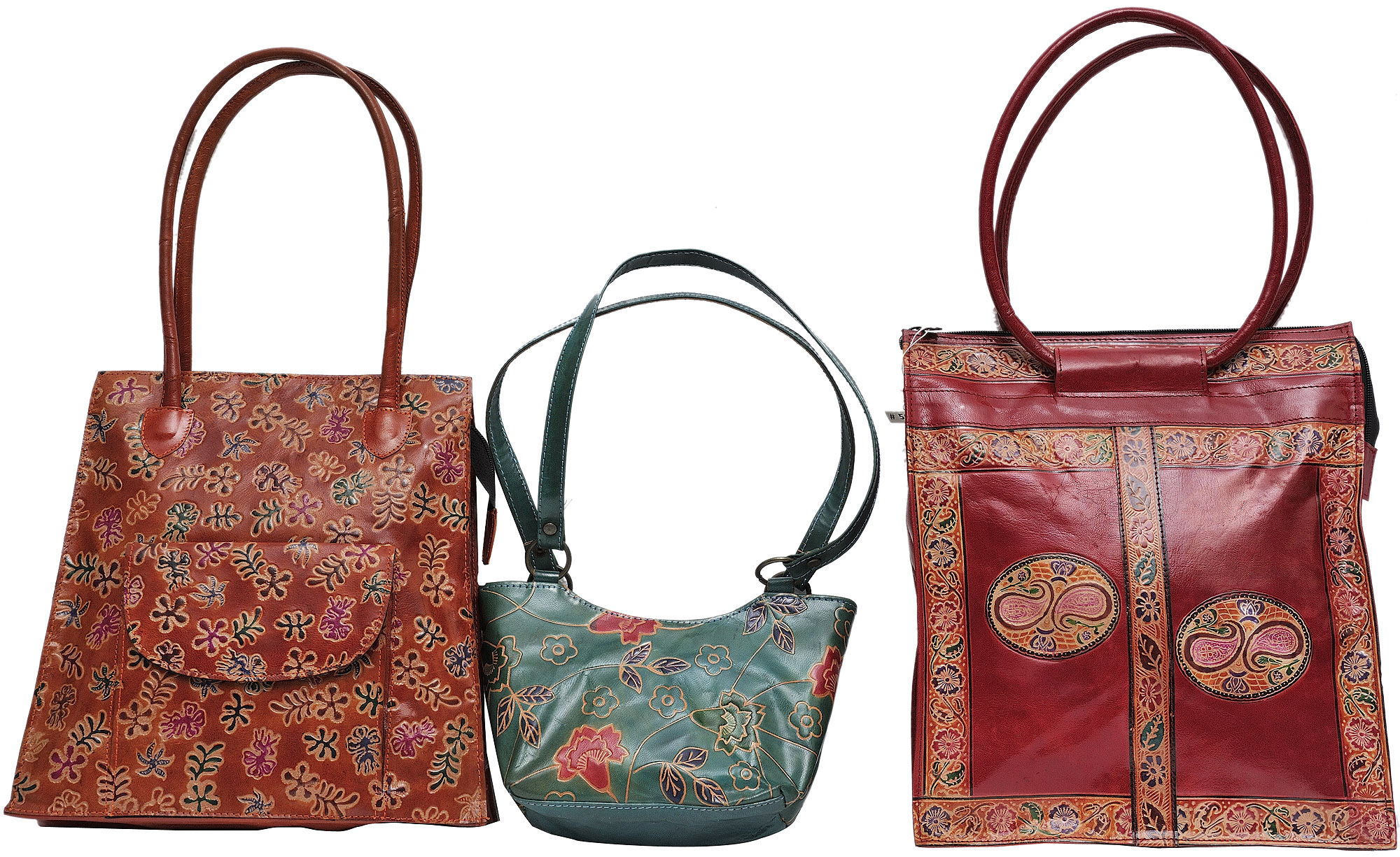 Lot of Three Double Handle Shantinekatan Bags | Exotic India Art