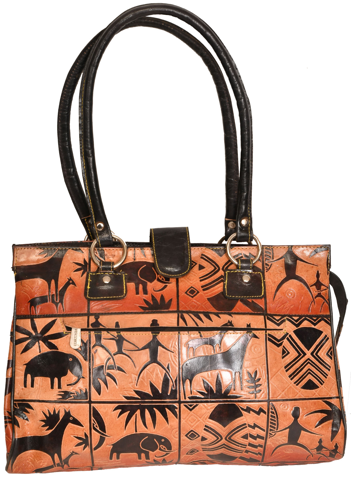 Shantiniketan Pure Leather Handbag from Kolkata with Folk Print