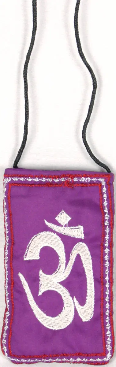 Purple Embroidered Om Mobile Bag