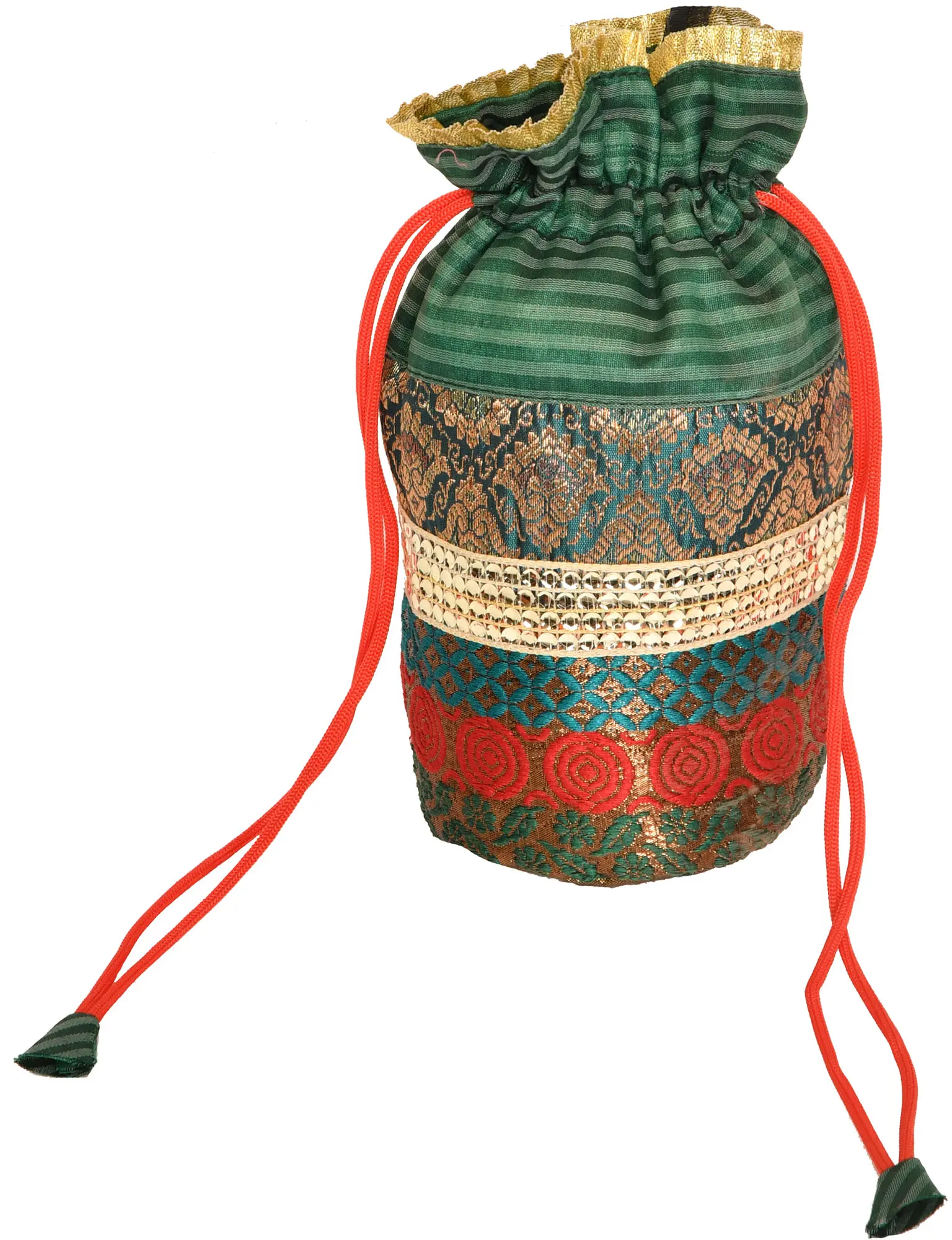 Drawstring Potli Bag with Brocade Weave