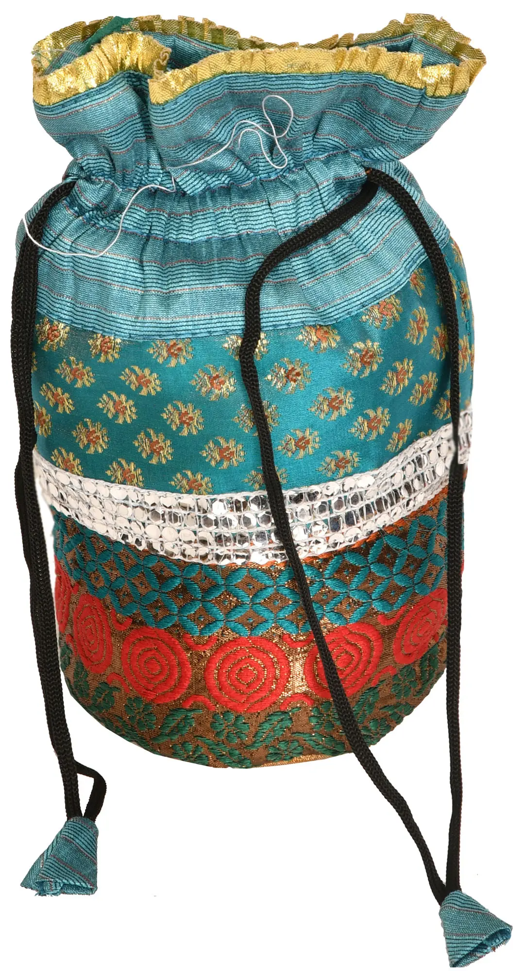 Drawstring Potli Bag with Brocade Weave, alternate view