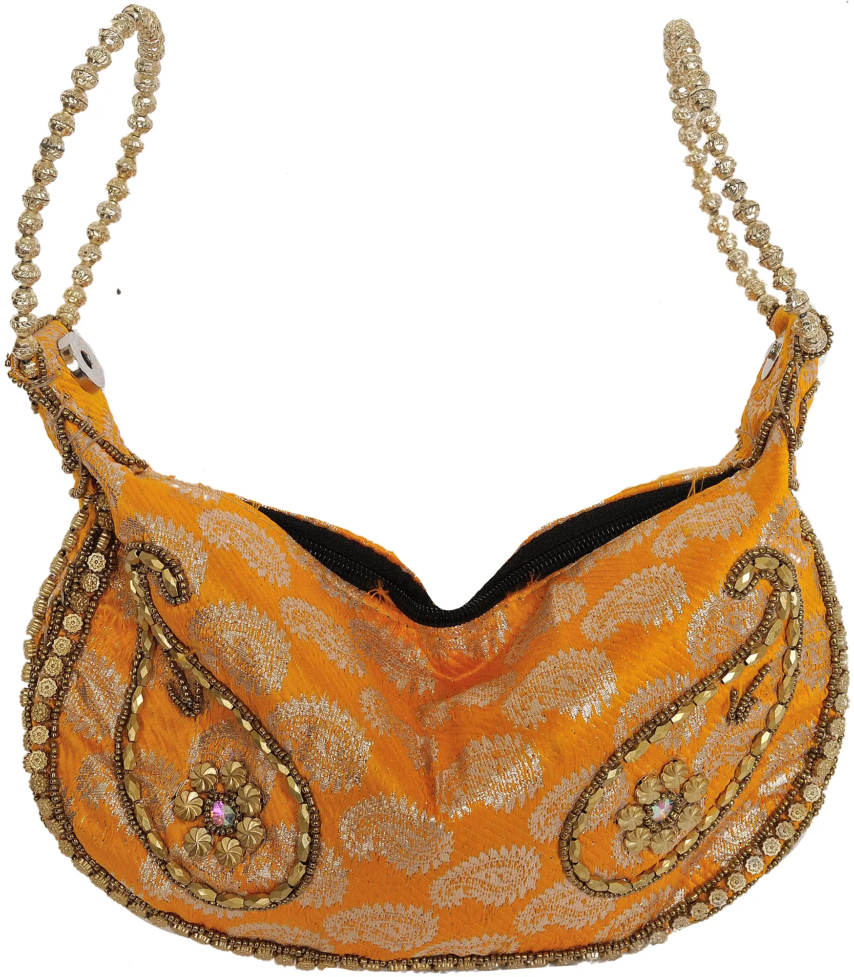 Saffron Bracelet Bag with Brocade Weave and Embroidered Beads