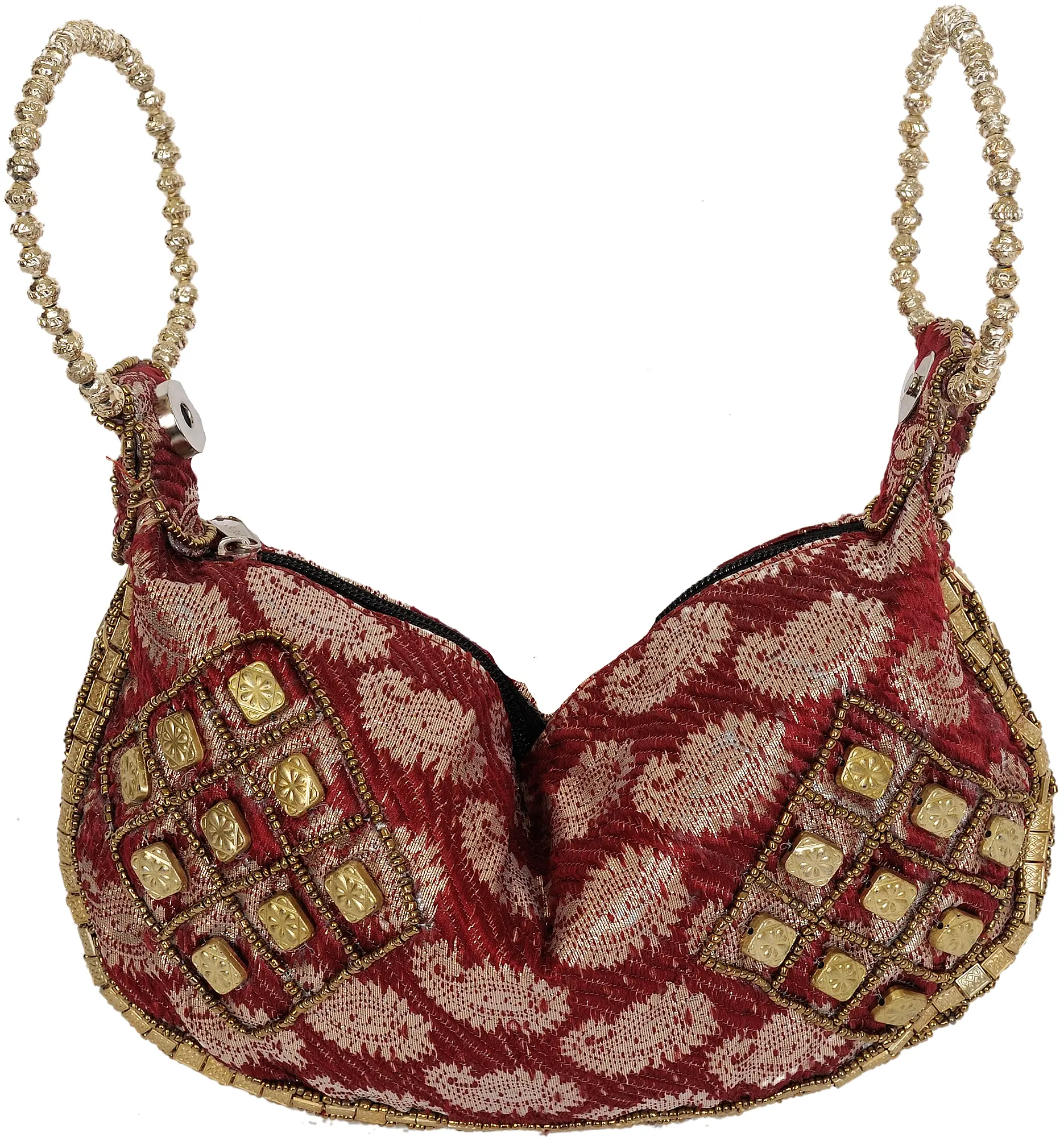 Brocaded Bracelet Bag with Antique Embroidery by Hand, alternate view