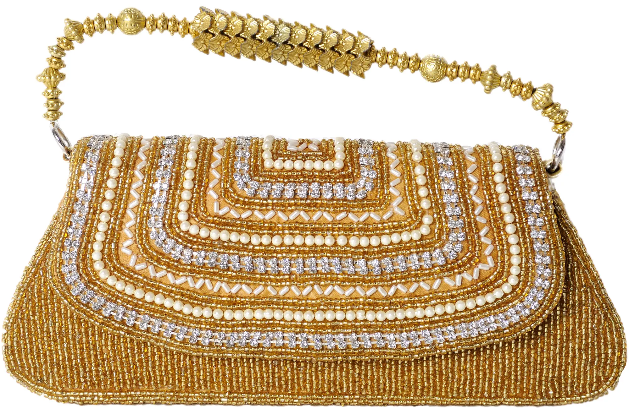 Handbag with Dense Beadwork and Faux Pearls