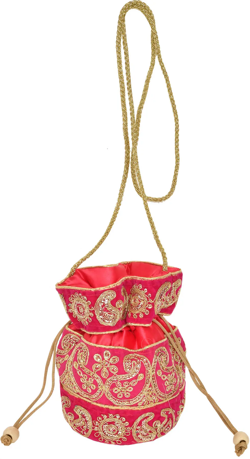 Drawstring Potli Bag with golden embroidery and Sequins