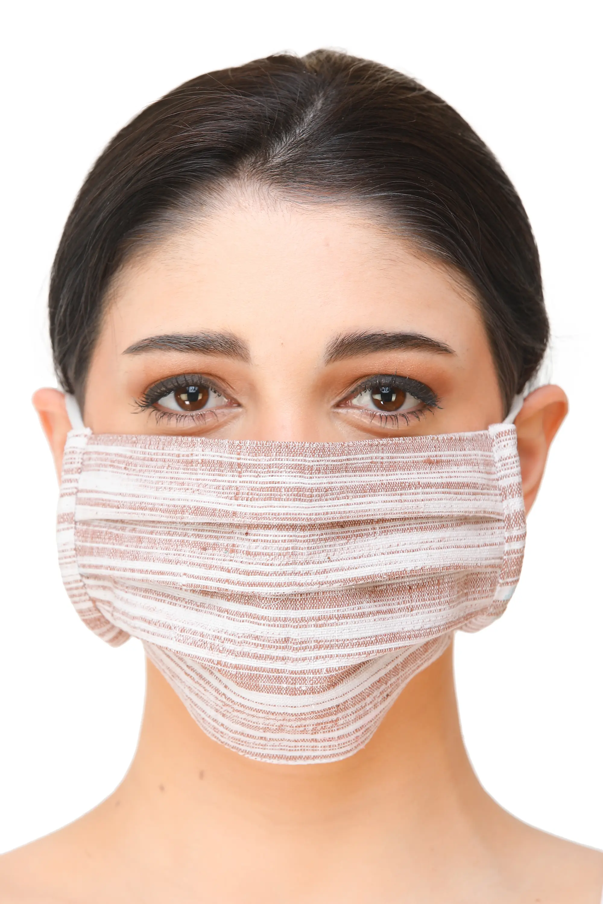 White and Brown Khadi Cotton Two Ply Fashion Mask with Cotton-Backing and Ear Loops