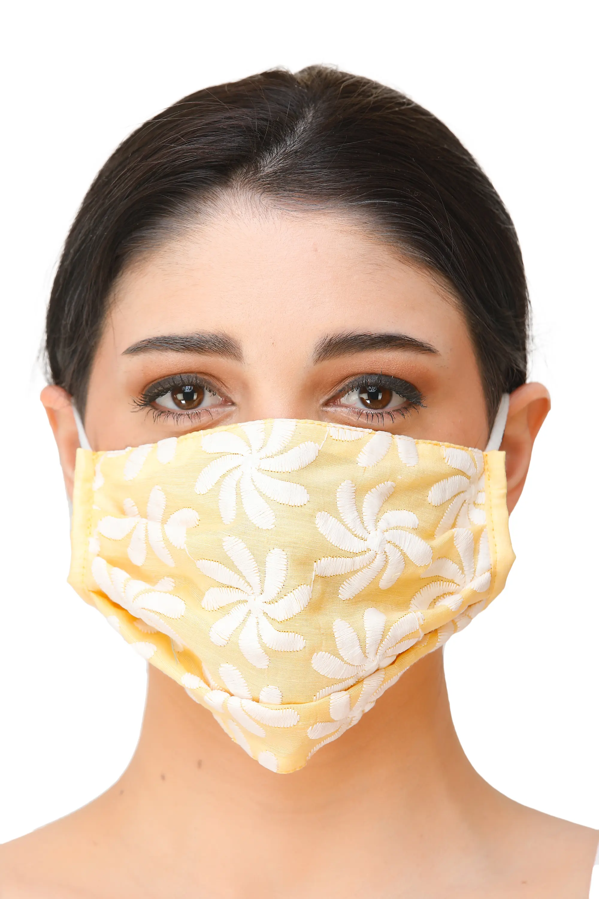 Fashion Two-ply Mask with Lukhnavi Chikan Embroidery and Cotton-Backing and Ear Loops