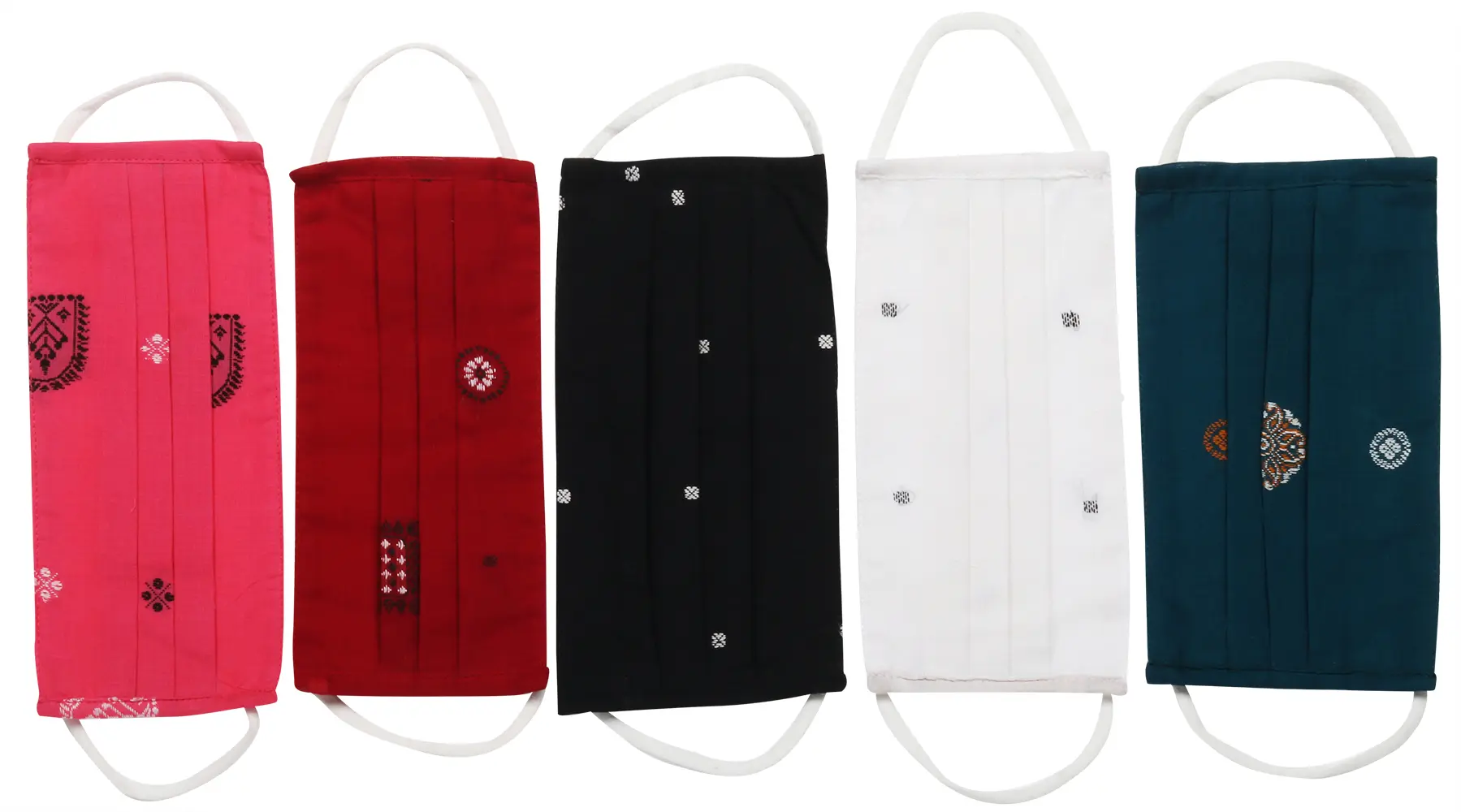 Lot of Five Two-ply Fashion Face Masks from Bangalore with Woven Motives and Cotton-Backing