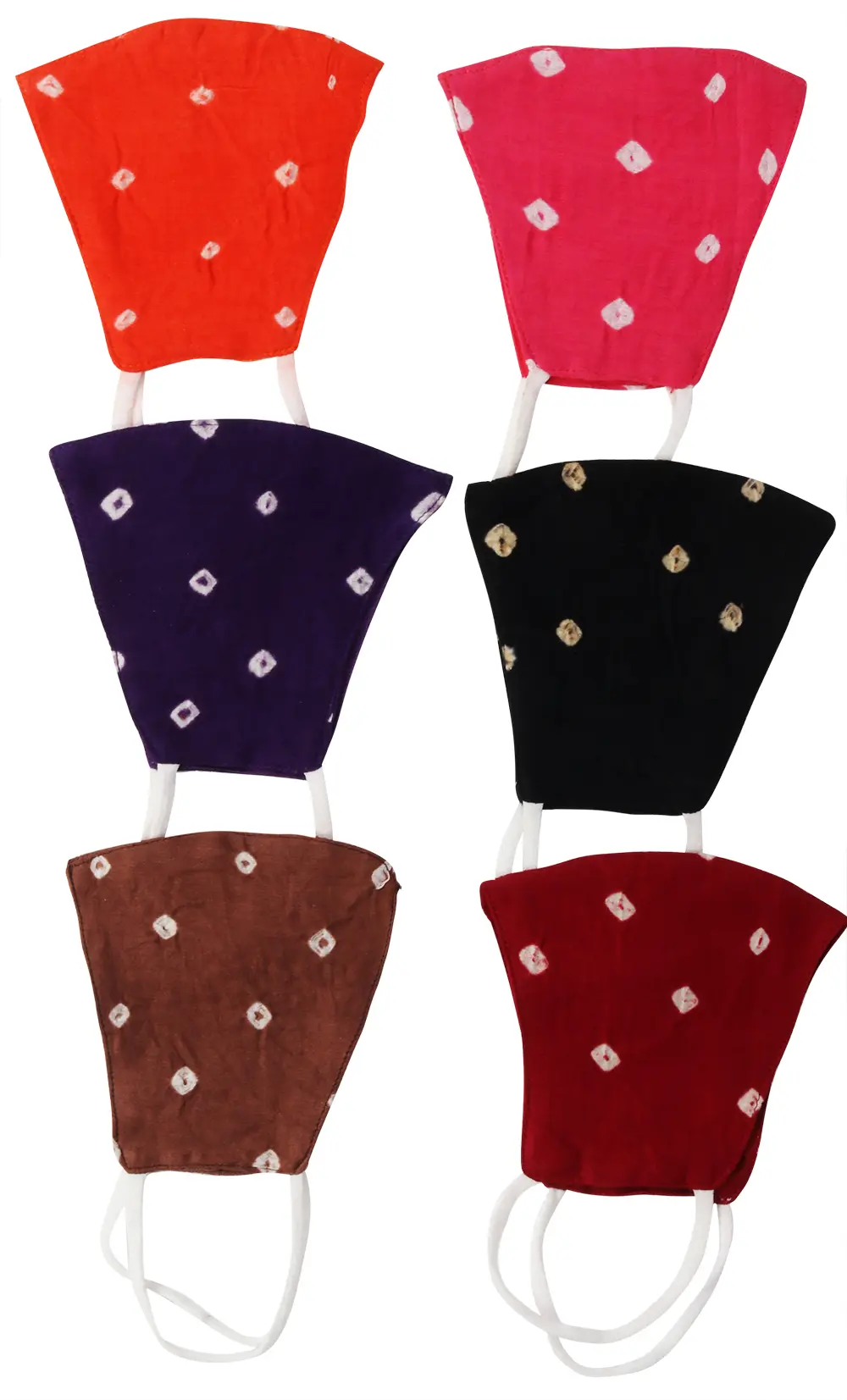 Lot of Six Two ply Fashion Masks from Jaipur with Bandhini (tie-dye) Design and Cotton-Backing