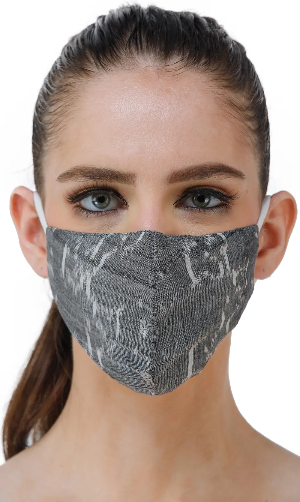 Frost-Gray Handloom Pure Silk Two Ply Fashion Mask with Ikat Weave from Pochampally
