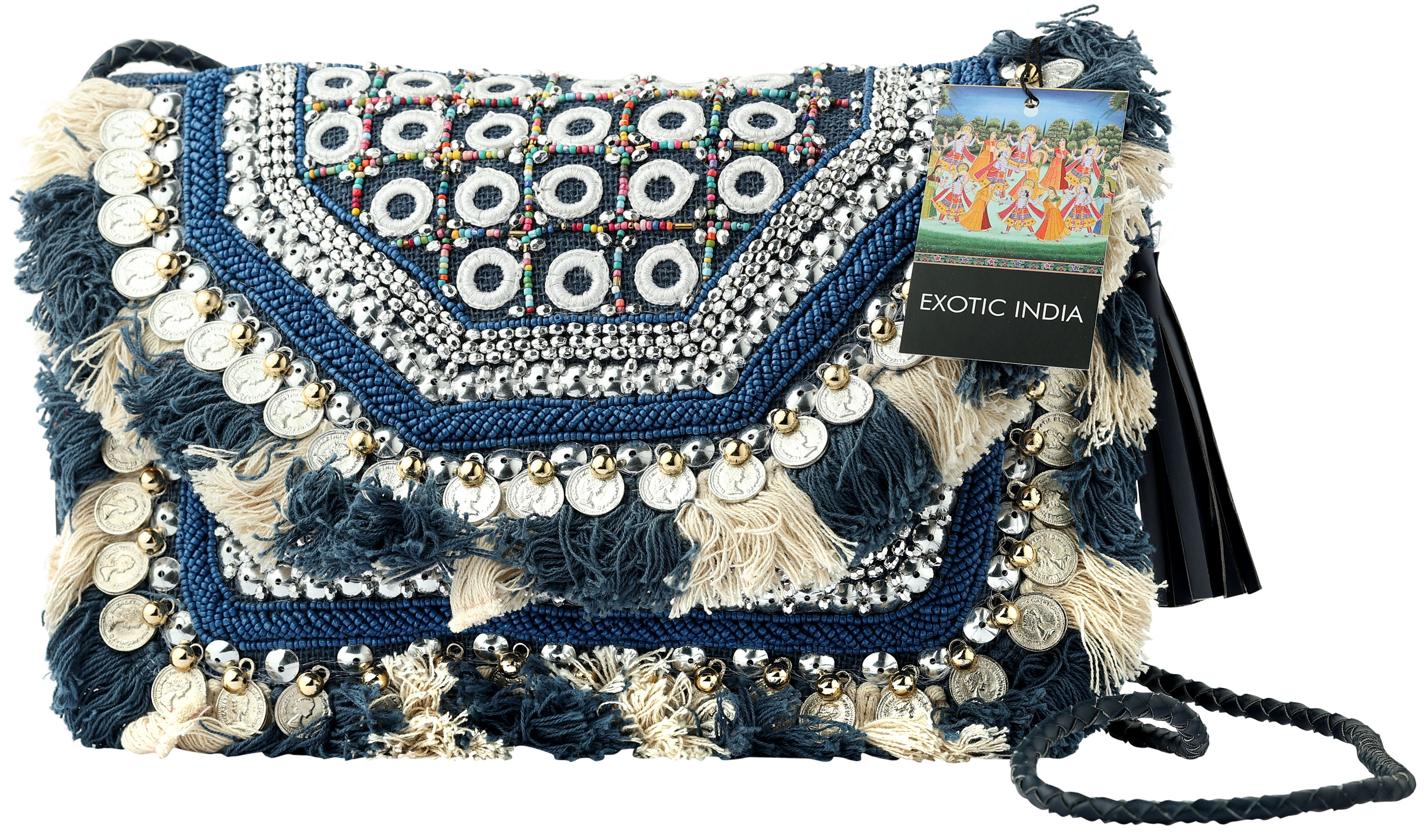 Denim-Blue Sustainable Jute Sling/Shoulder/Cross-Body Bohemian - Main Image