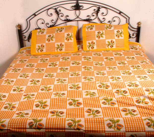Floral Sanganeri Bedspread with Pillow Cases Exotic India Art