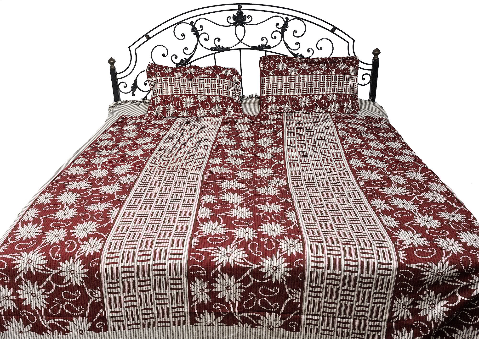 RussetRed and Cream Floral Printed Bedspread from Pilkhuwa Exotic