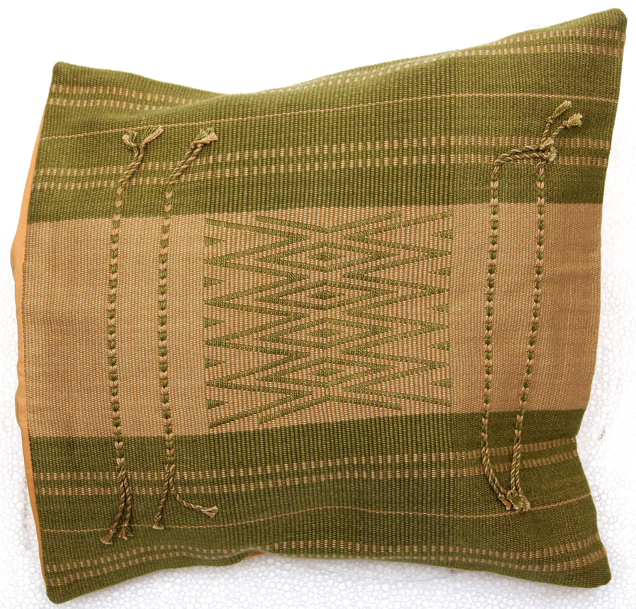 Beige and Green Hand-woven Cushion Cover from Nagaland with Tribal Motifs |  Exotic India Art