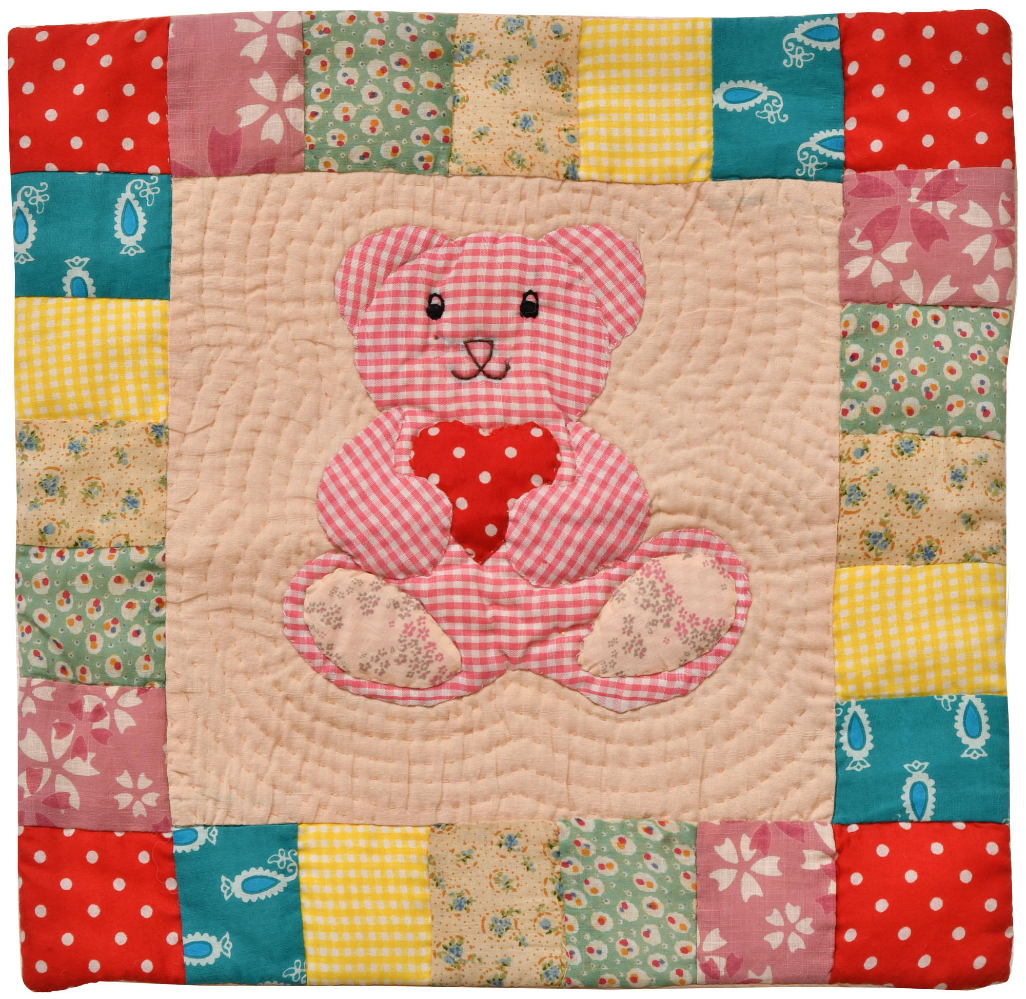 Multicolor Printed Patchwork Teddy-Bear Cushion Cover from Dehradun