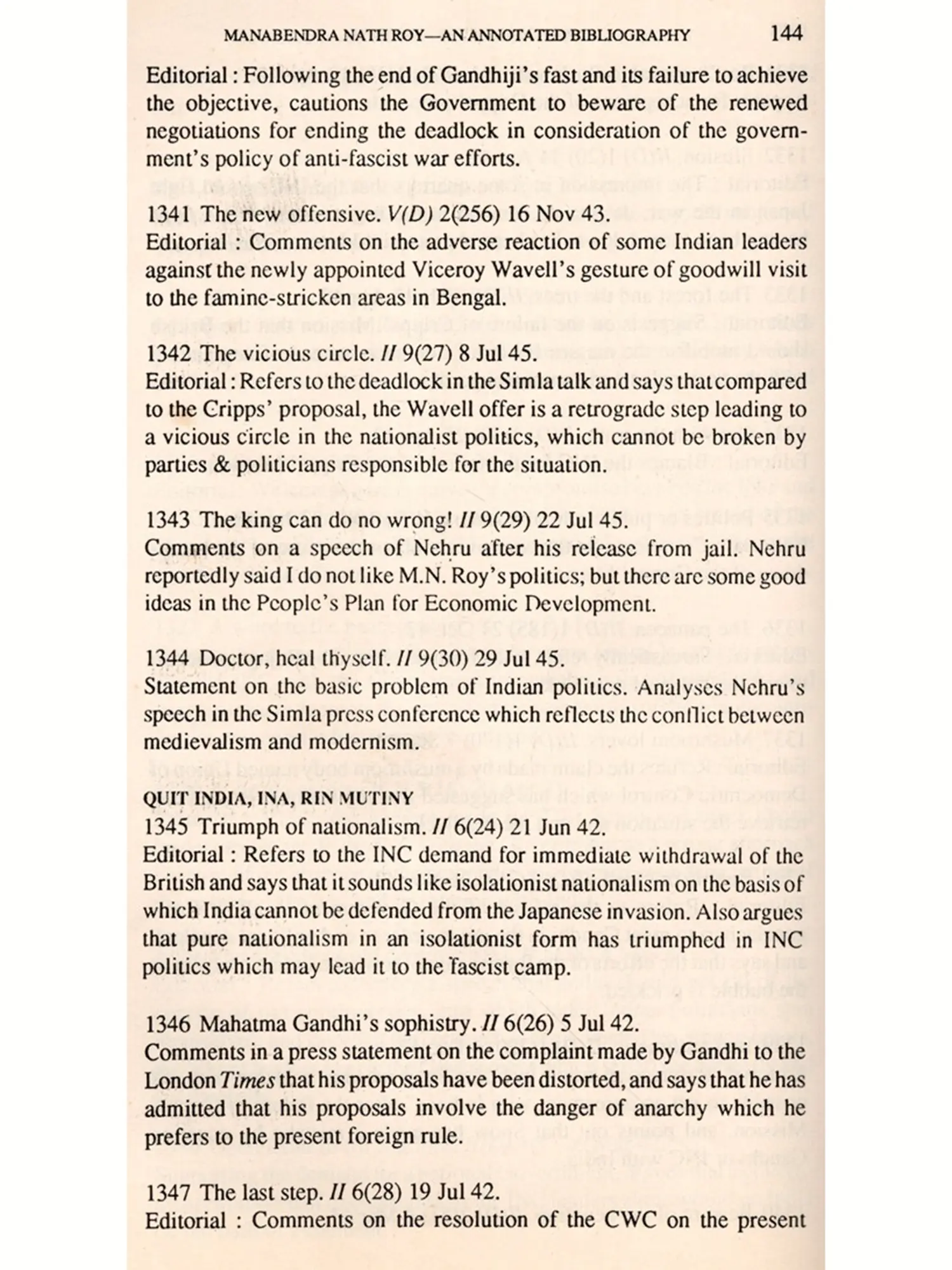 Manabendra Nath Roy- An Annotated Bibliography (An Old and Rare Book) |  Exotic India Art