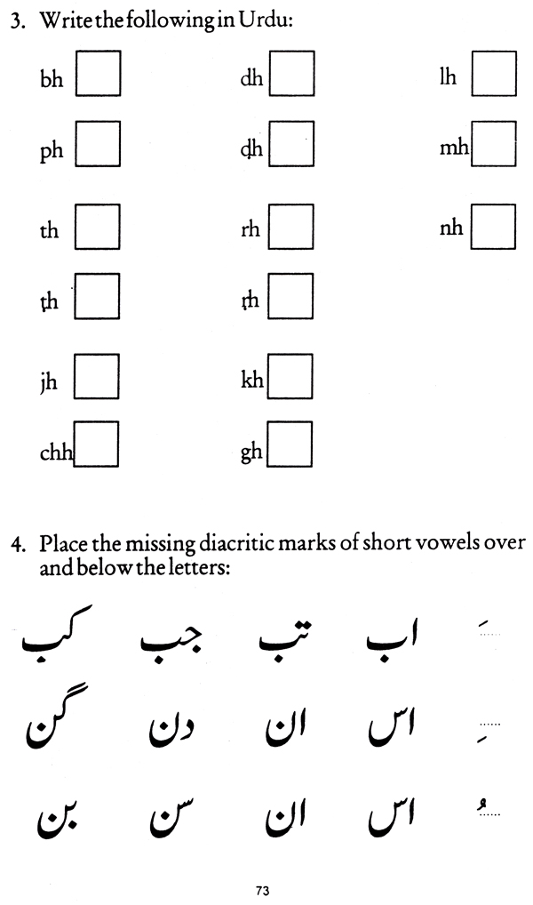 work book lets learn urdu beginers manual for urdu script exotic india art