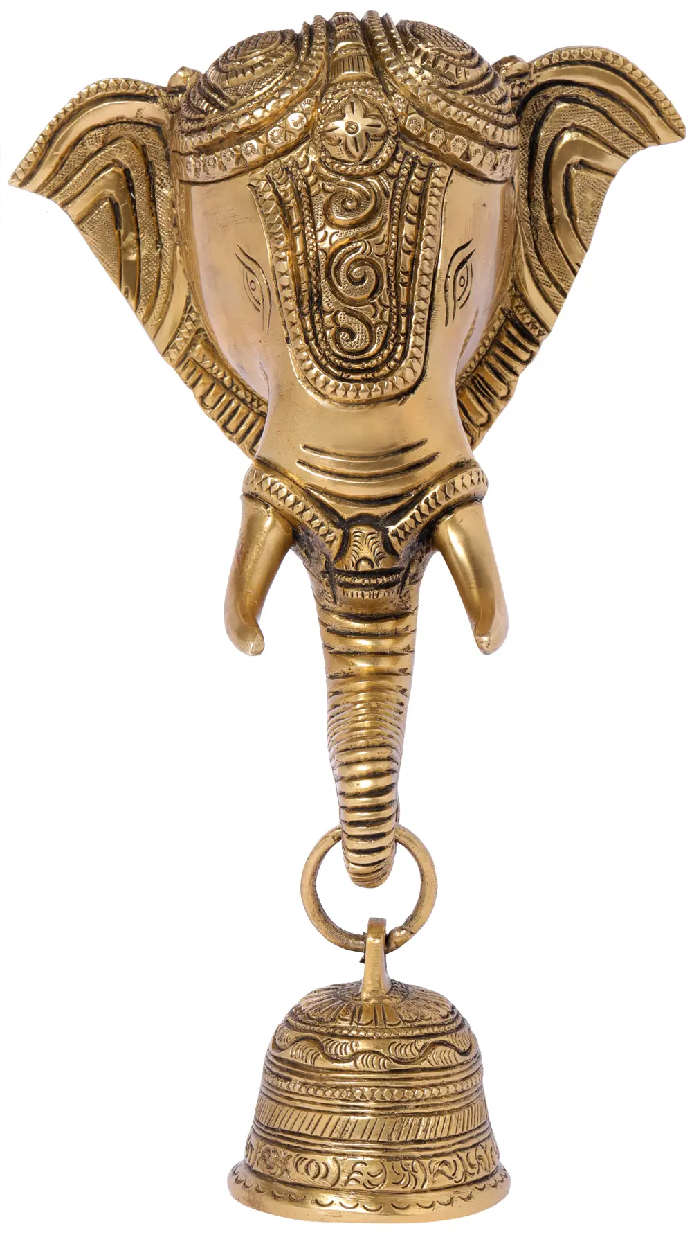 Brass Statue Exotic India Ganesha Wall Hanging with Bell 