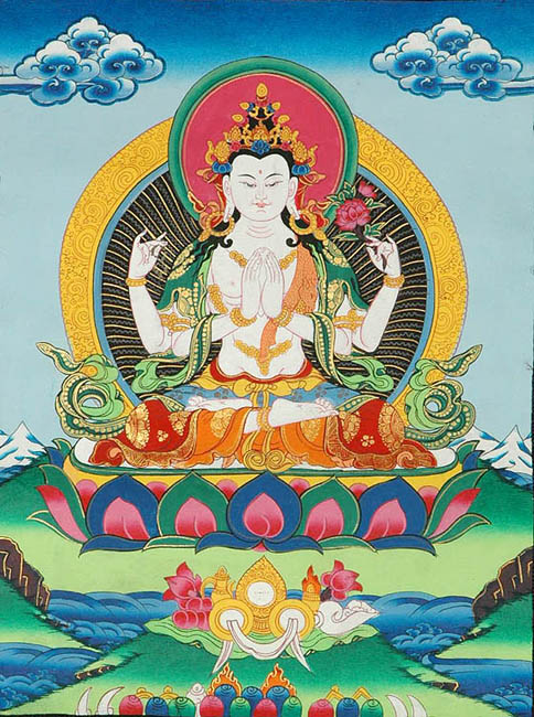 Chenrezi (Four-Armed Avalokiteshvara) | Exotic India Art