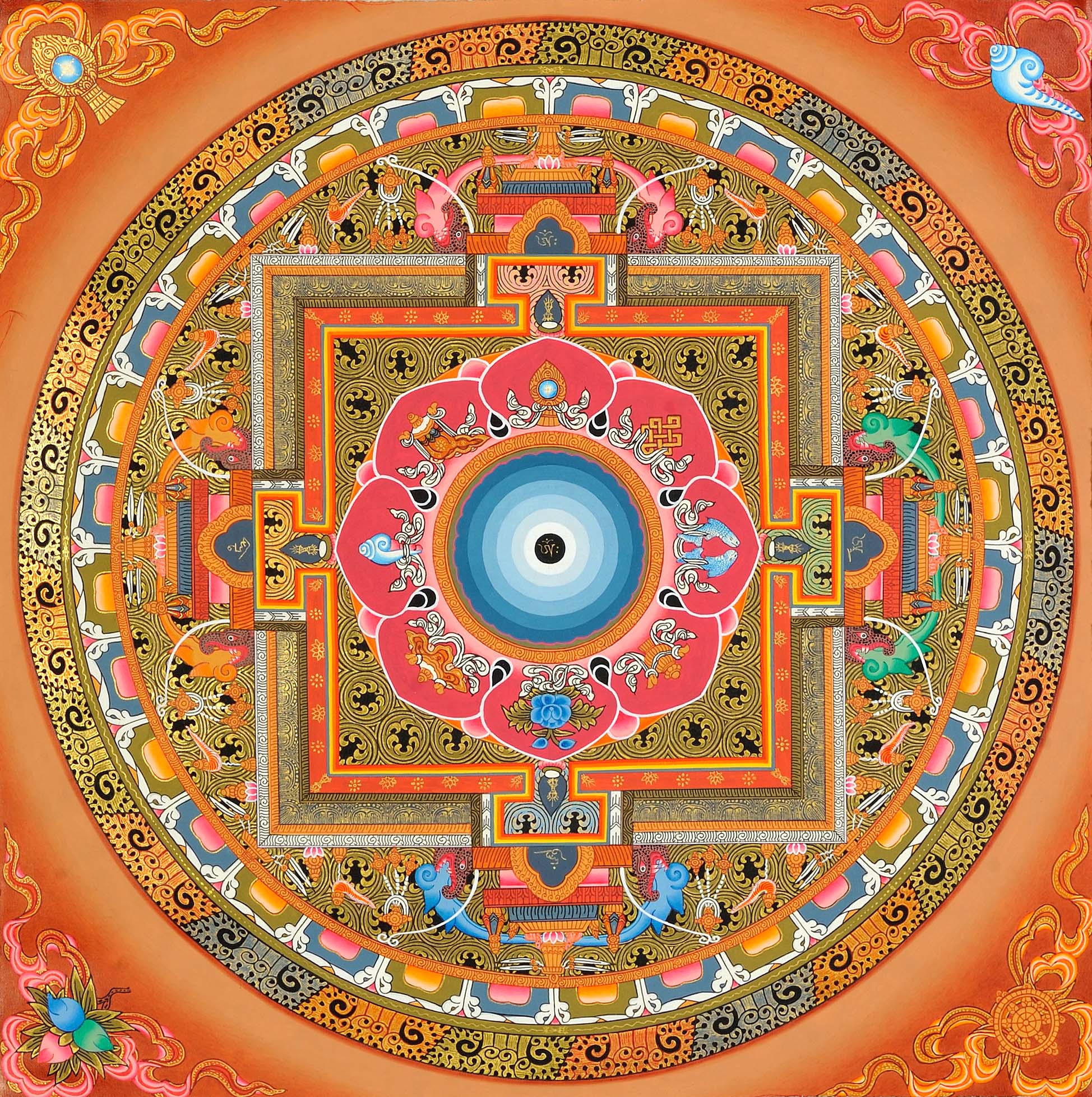 Tibetan Buddhist Om Mandala with Ashtamangala Symbols | Exotic India Art