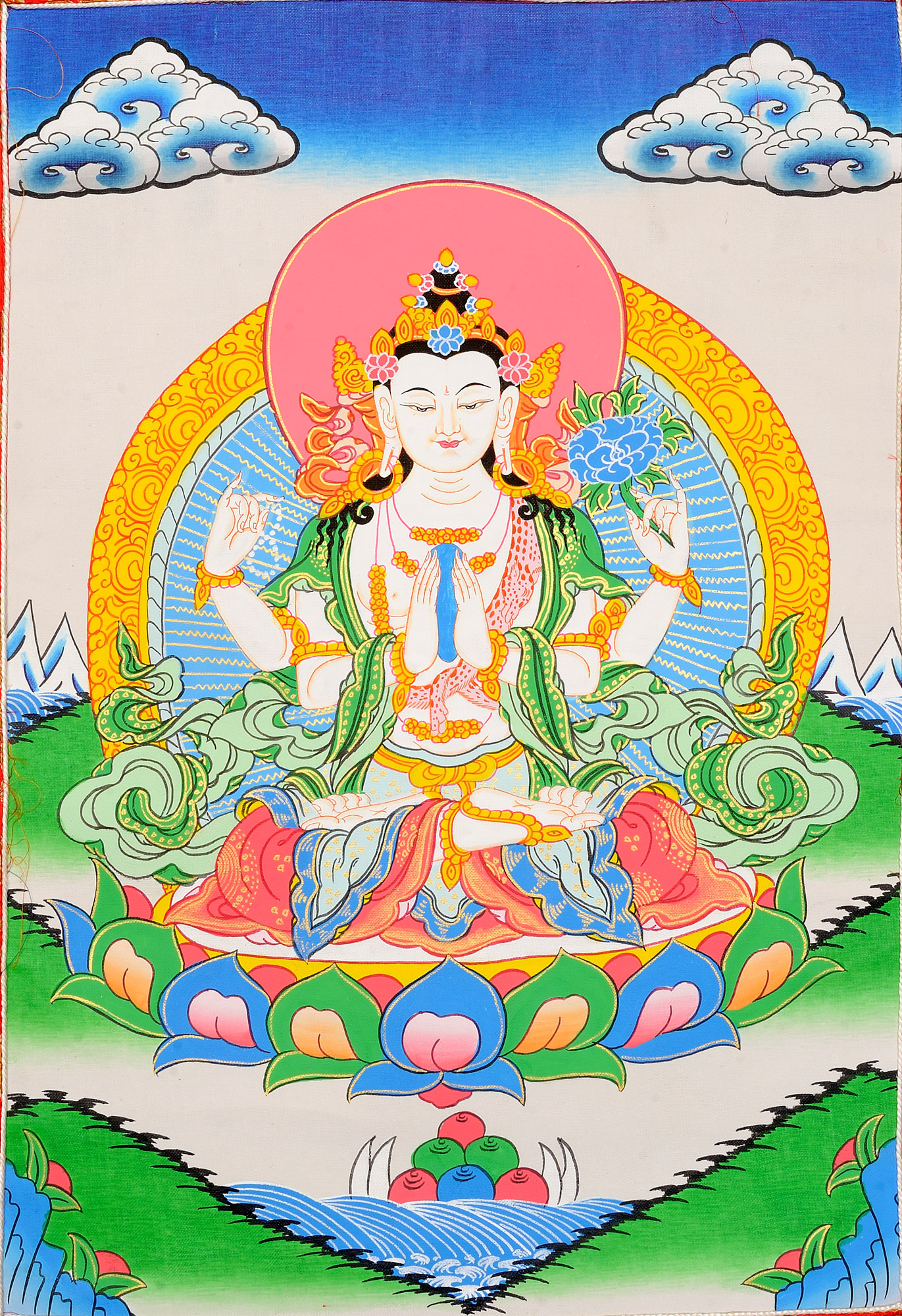 Shadakshari Lokeshvara ( Tibetan Buddhist Chenrezig) | Exotic India Art
