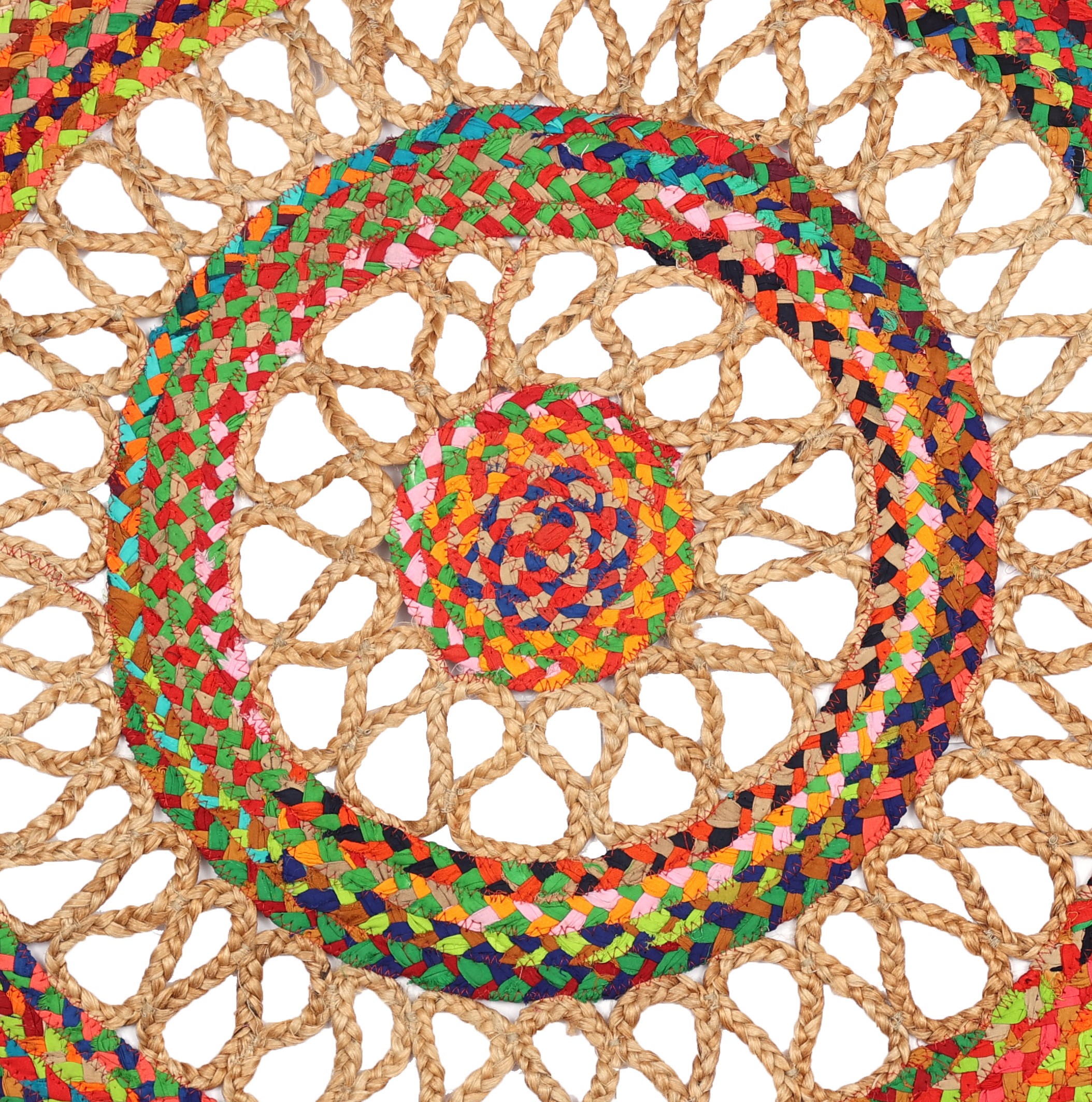 TropicalSunset HandCrafted Upcycled Jute and Cotton Circular Yoga Mat