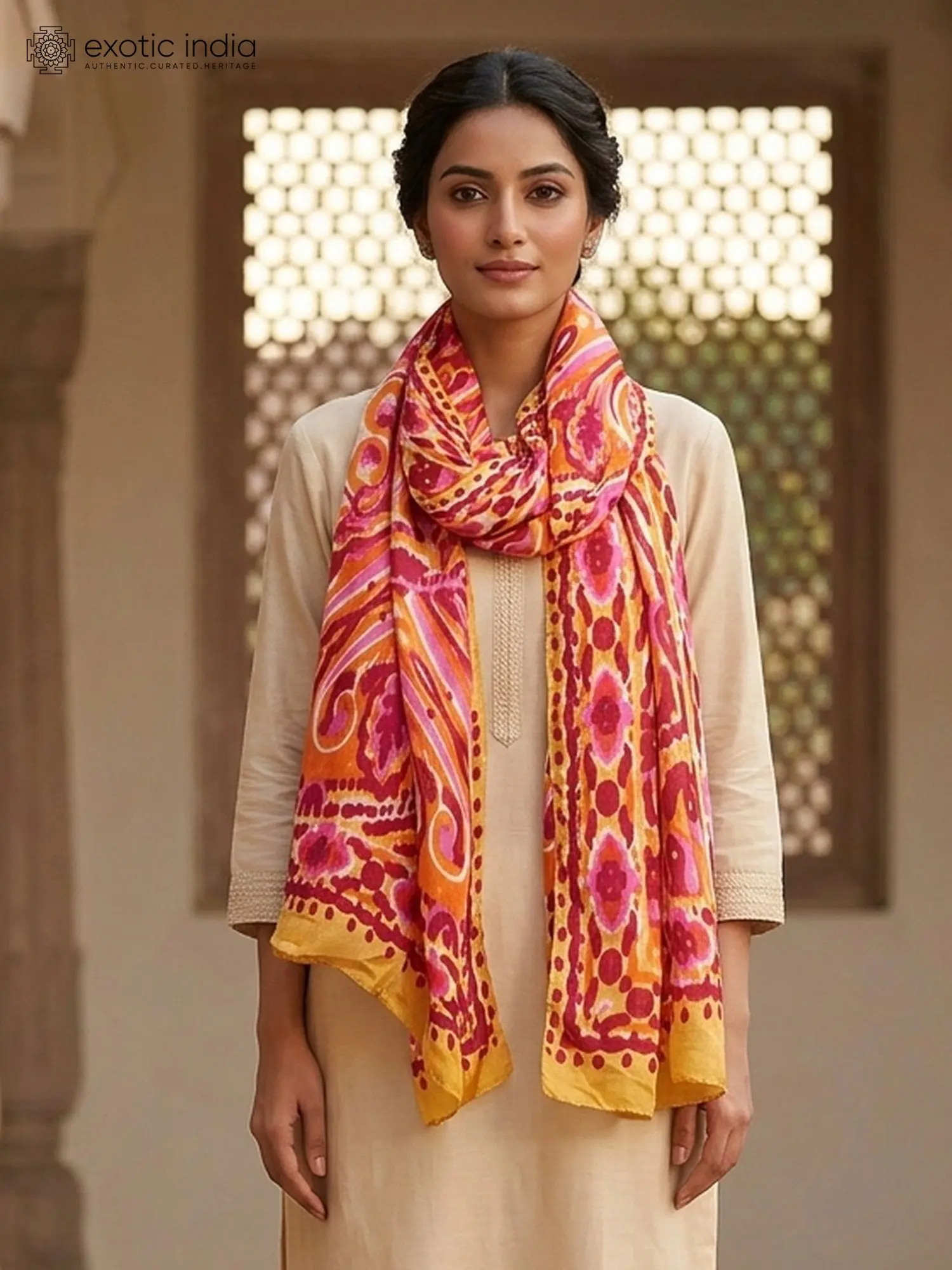 Multicolor Abstract Printed Pure Silk Scarf