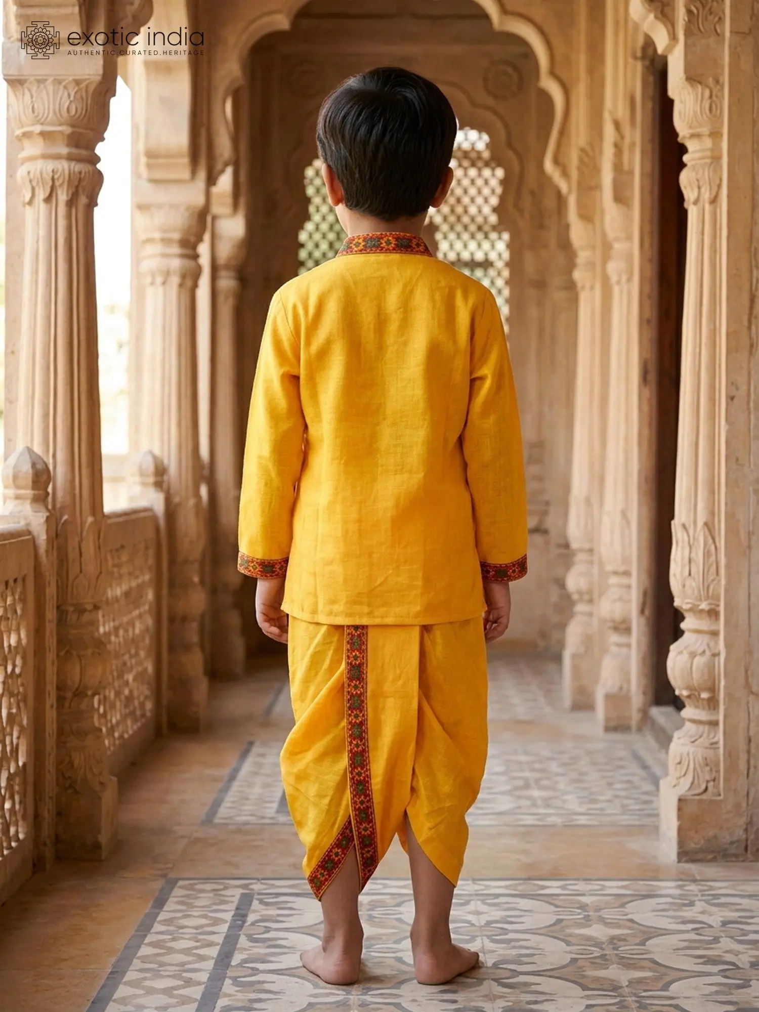 Spectra-Yellow Shri Krishna Embroidered Kids Dhoti Kurta Dress Set for Janmashtami, alternate view