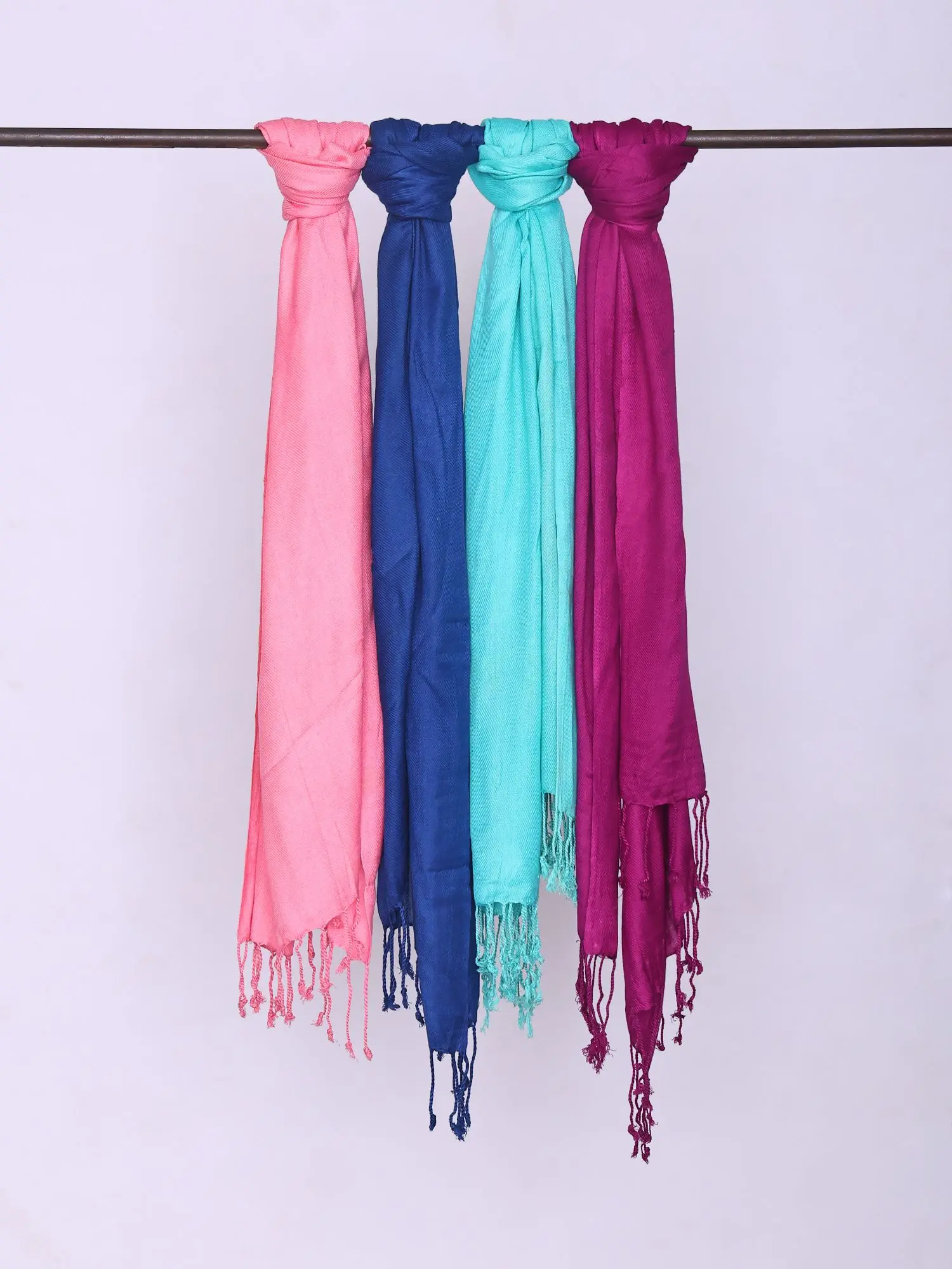 Set of Four Plain Stoles with String Fringe Border