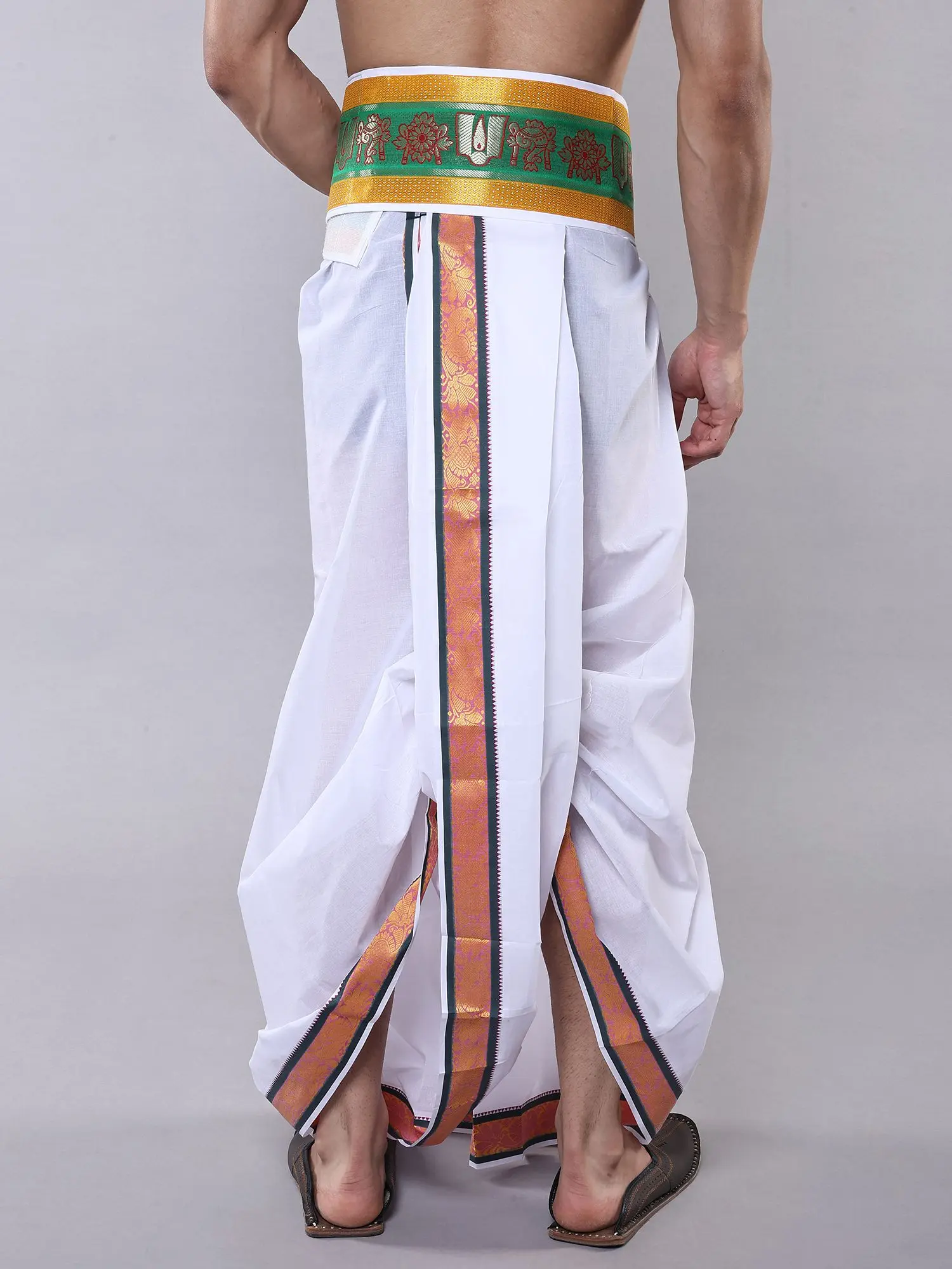 Vaishnava Symbols Dhoti Belt with Zip Pouch/Pocket and Zari Weave, alternate view