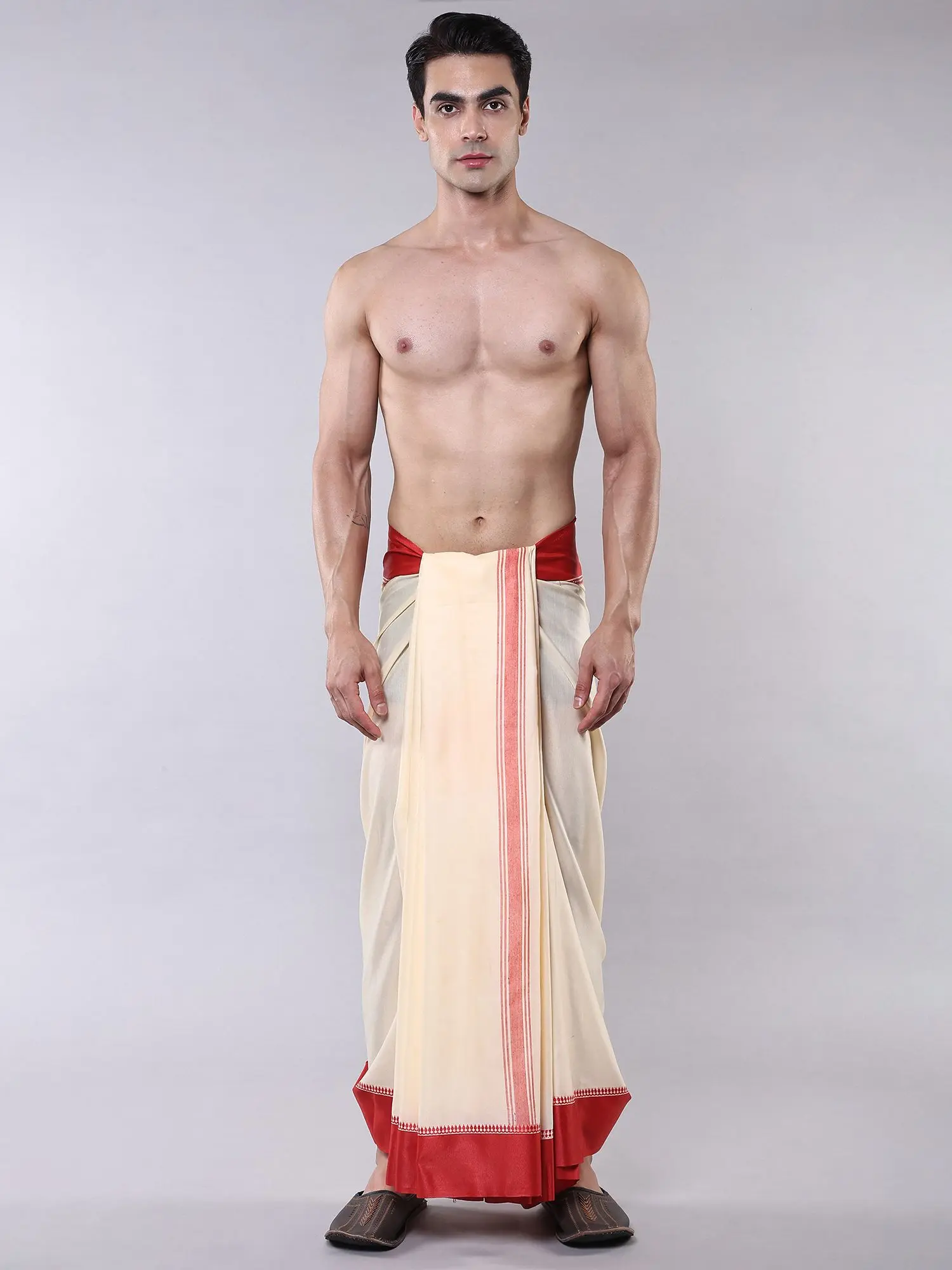Autumn-Blonde Dhoti with Contrast Wide Border