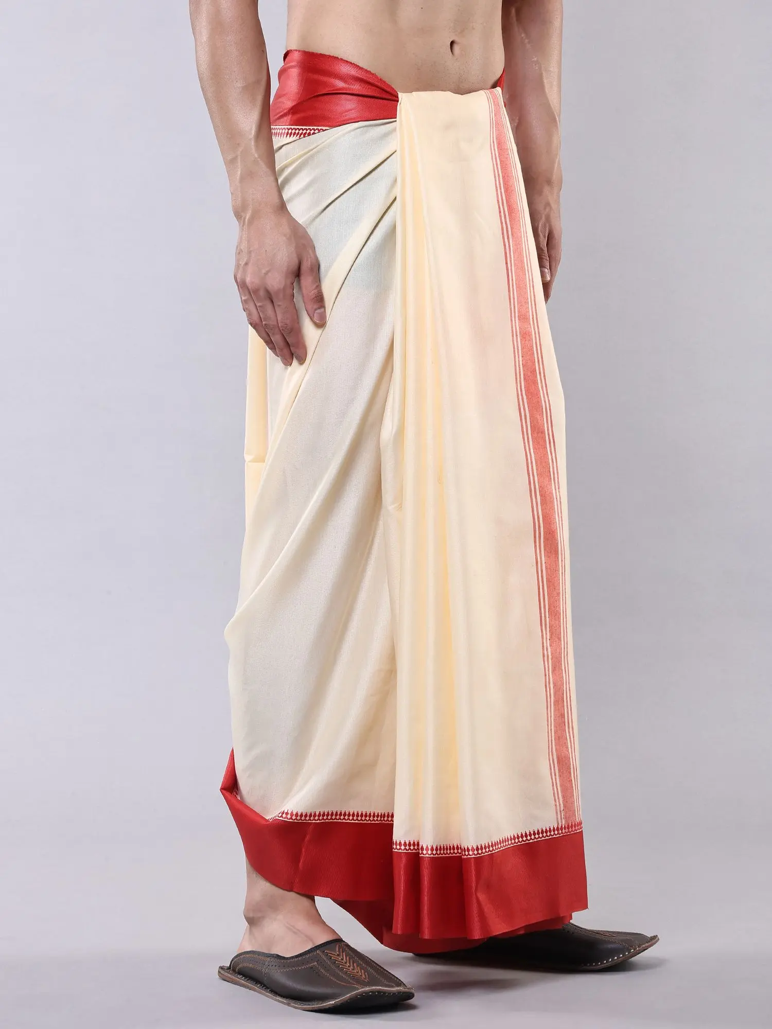 Autumn-Blonde Dhoti with Contrast Wide Border, alternate view