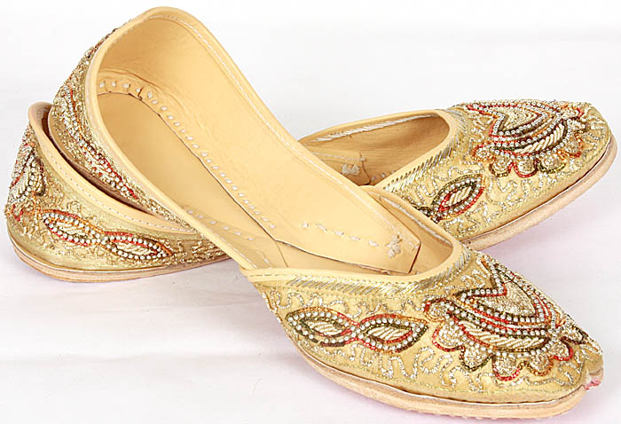 Golden Jodhpuri Jooti with Beadwok | Exotic India Art