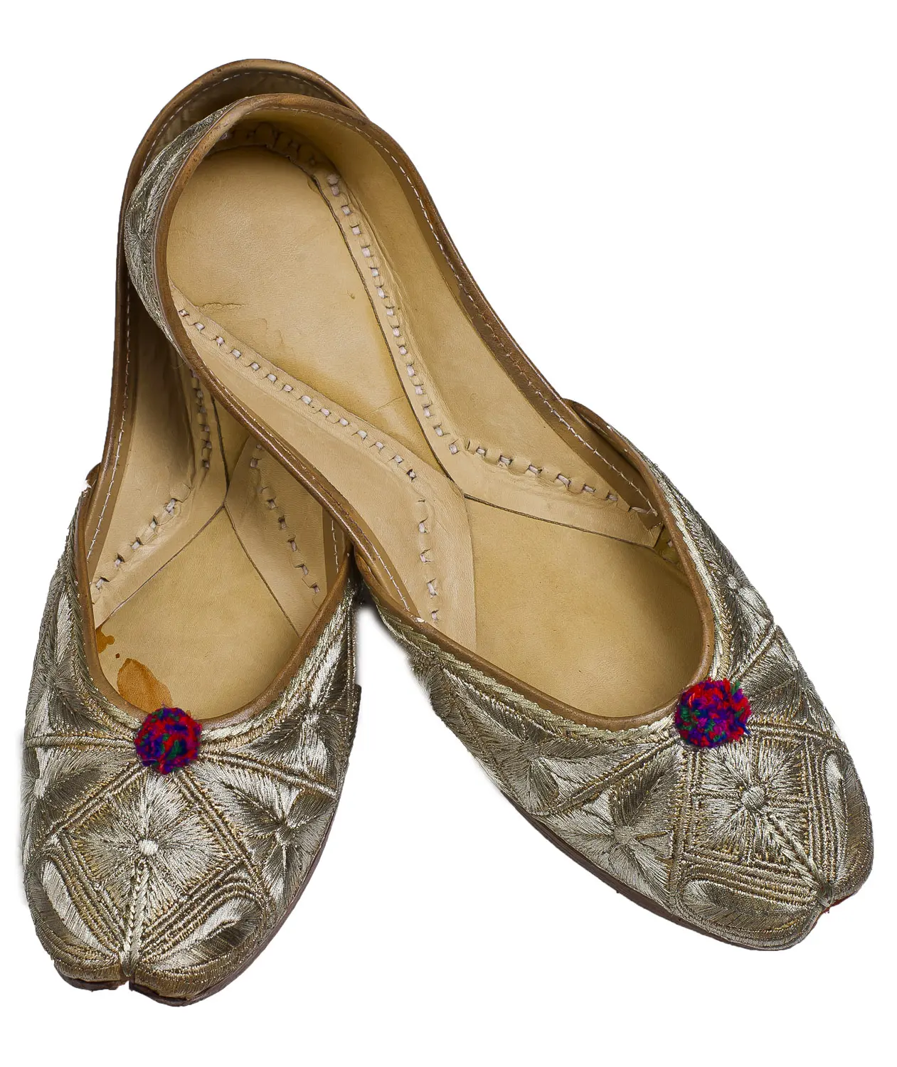 Beige Jooties with Aari Embroidered Leaves
